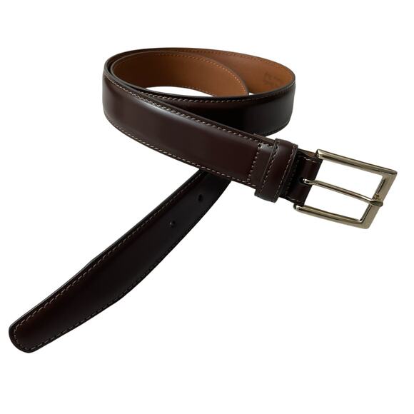 Brooks Brothers Polished Leather Belt Mens 32 Brown Gold Buckle Dress Preppy - Picture 1 of 9